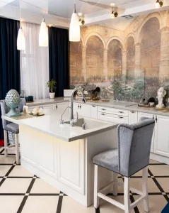 Кухня 543, с островом, белая