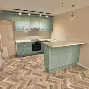 Кухня 580, с полуостровом, голубая